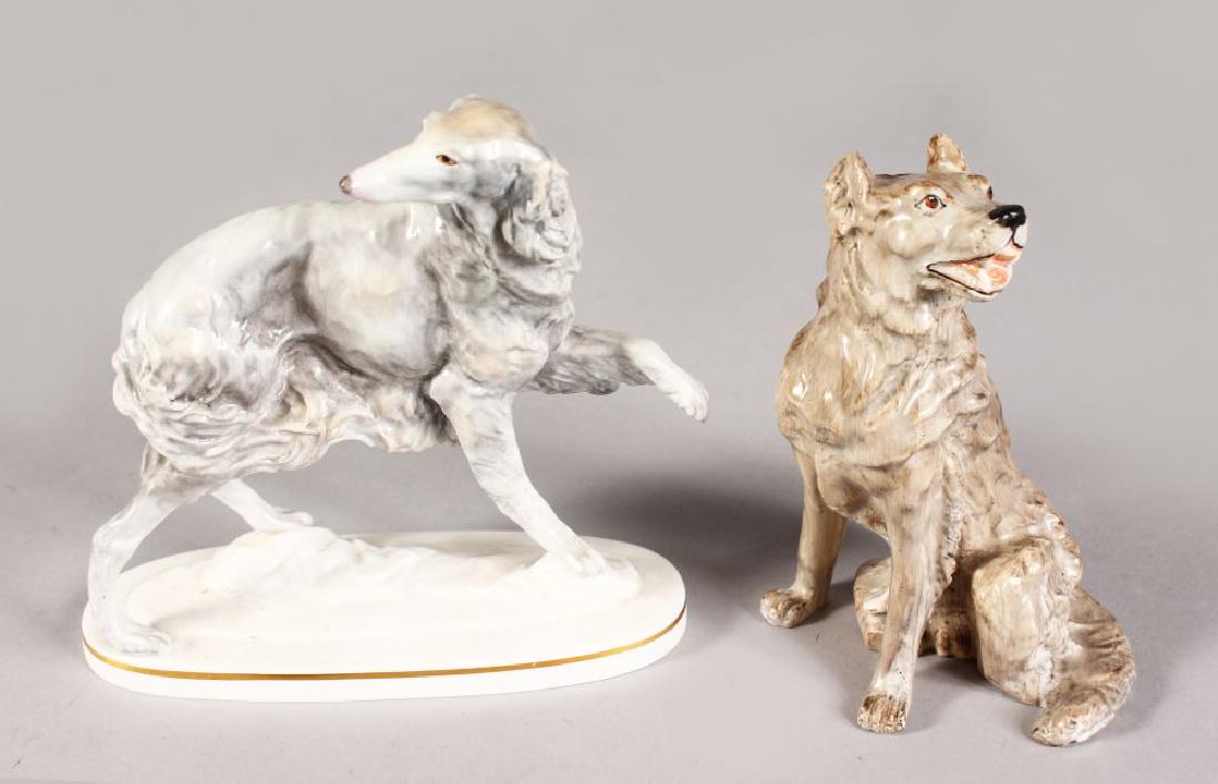 A RARE DERBY FIGURE OF A DOG, painted by Jack Ratcliff, (1 of 3)