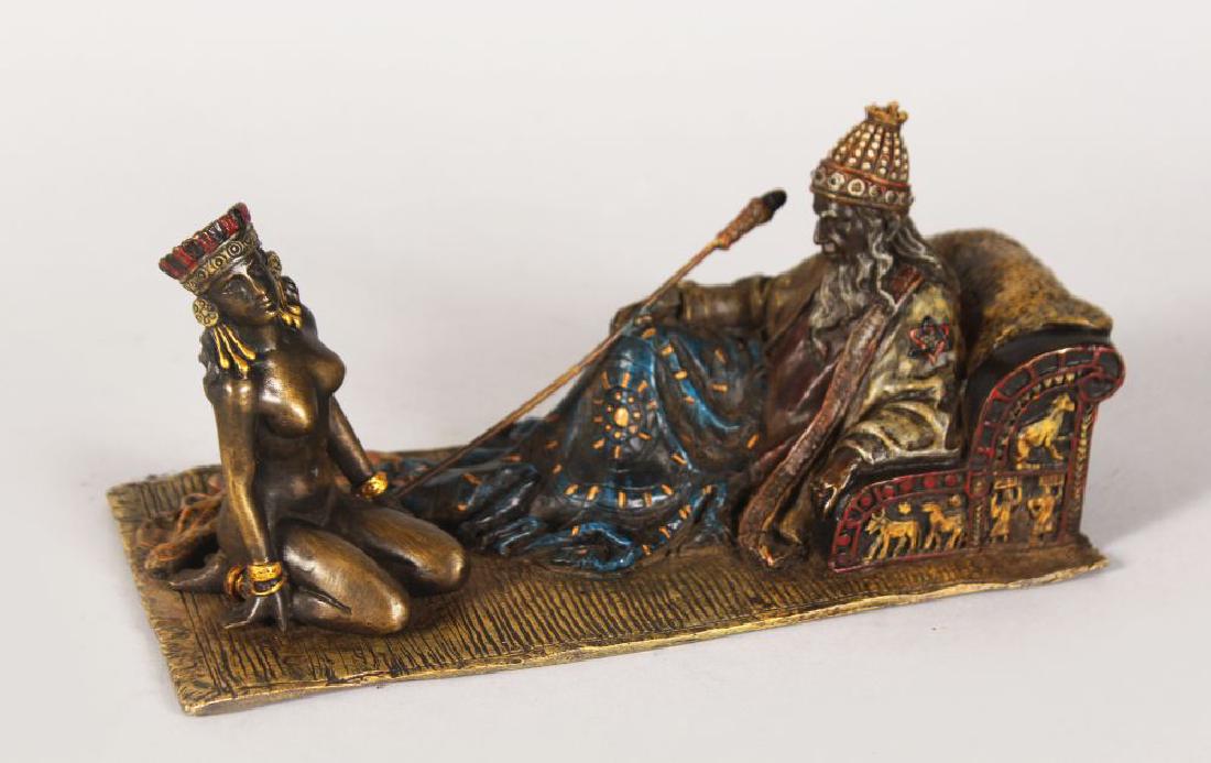 A PAINTED COLD CAST GROUP, MAN WITH YOUNG NUDE GIRL.: A PAINTED COLD CAST GROUP, MAN WITH YOUNG NUDE GIRL. 7ins long.