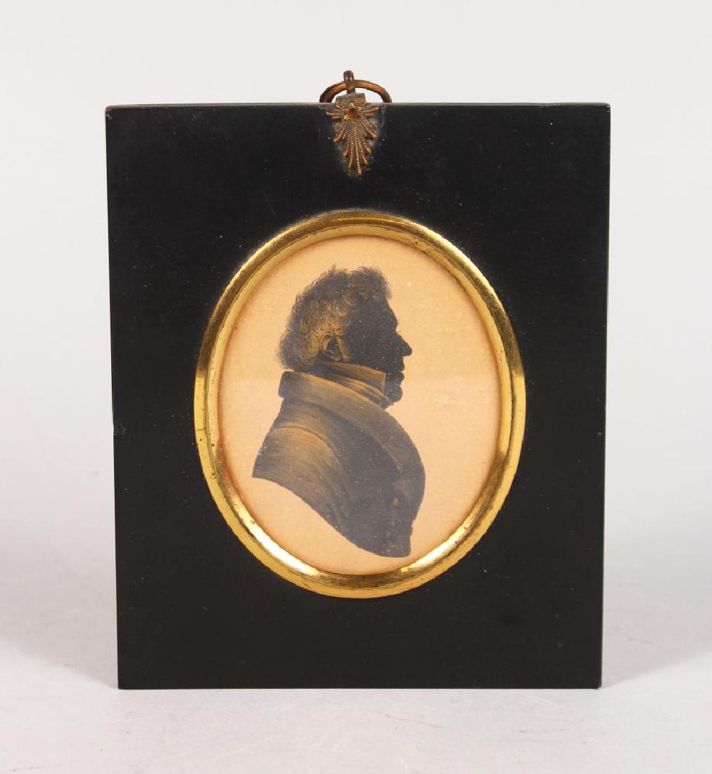 A FRAMED SILHOUETTE OF TOM SHEARBURN WHITE. 3.5ins x: A FRAMED SILHOUETTE OF TOM SHEARBURN WHITE. 3.5ins x 2.75ins.