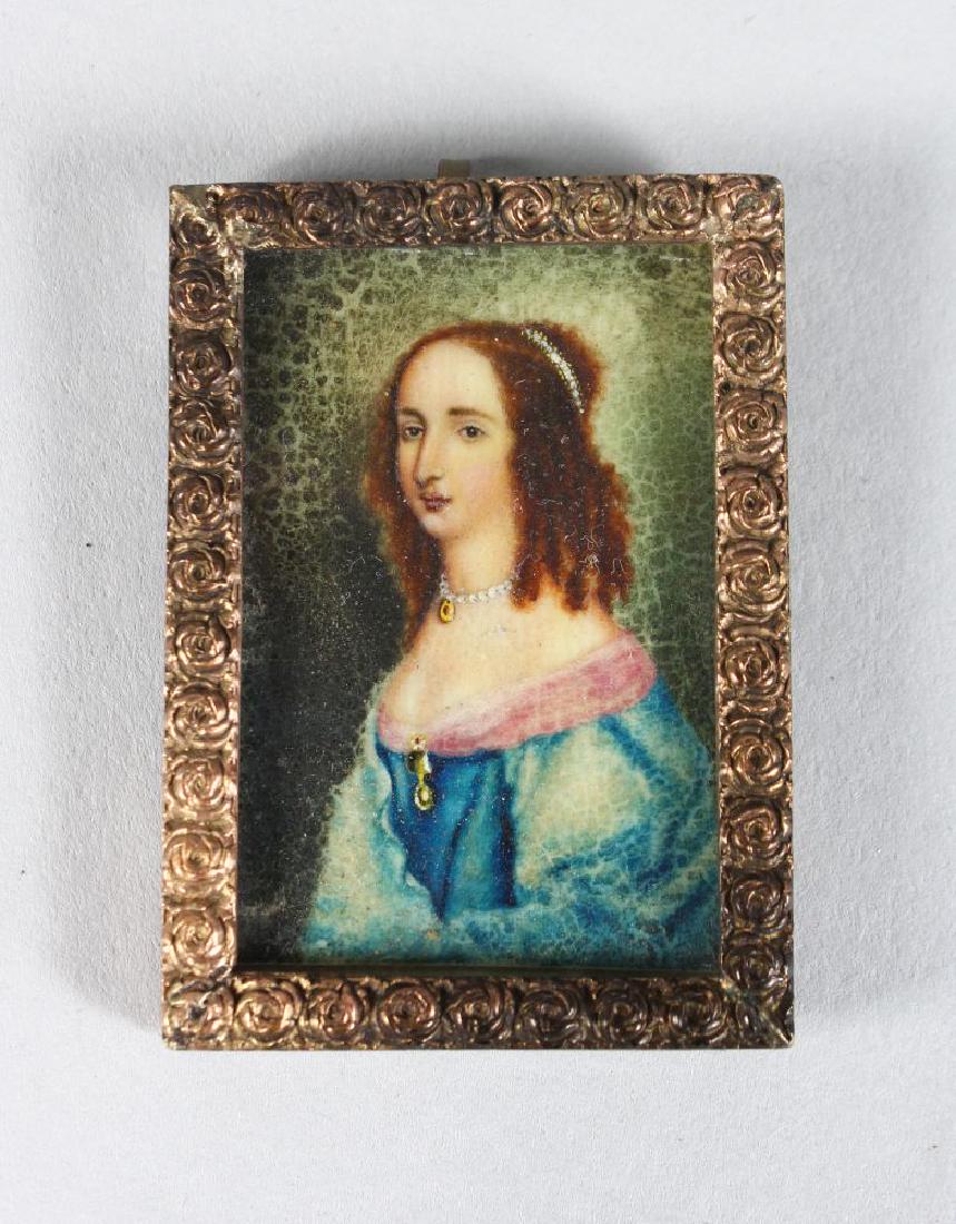 A SMALL FRAMED MINIATURE OF A LADY.  1.75ins x 1ins. (1 of 1)