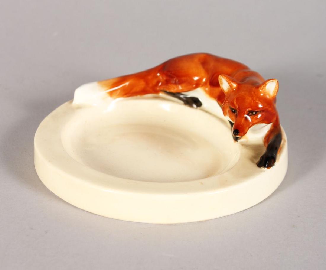 A ROYAL WORCESTER FOX ASHTRAY, modelled by DORIS: A ROYAL WORCESTER FOX ASHTRAY, modelled by DORIS LINDNER, Pattern No: 2873 4in high