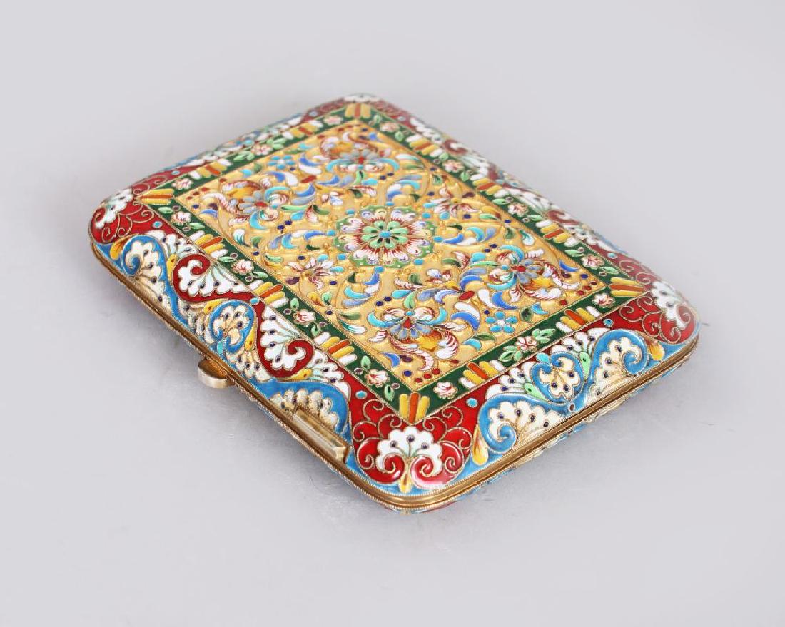 A GOOD RUSSIAN SILVER AND ENAMEL CIGARETTE CASE, with (1 of 3)