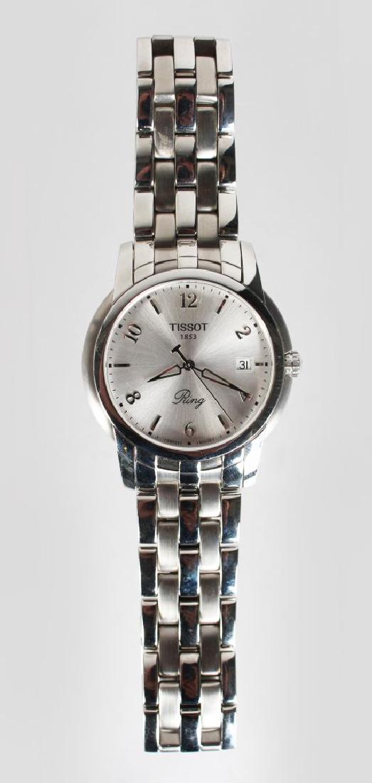 A TISSOT STAINLESS WRIST WATCH, with bracelet strap: A TISSOT STAINLESS WRIST WATCH, with bracelet strap