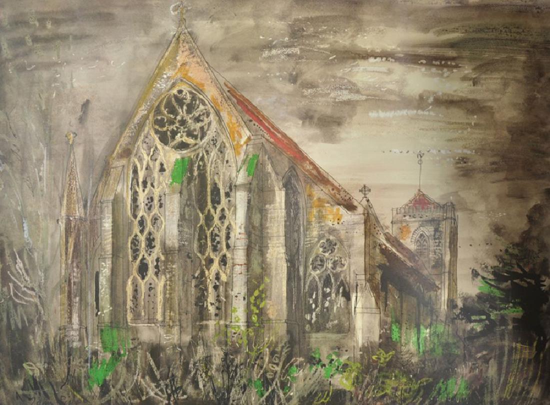 After John Piper (1903-1992) British. "Dorchester: After John Piper (1903-1992) British. "Dorchester Abbey", Study of a Church, Limited Edition Lithograph, Unframed, 22.25" x 30.5".