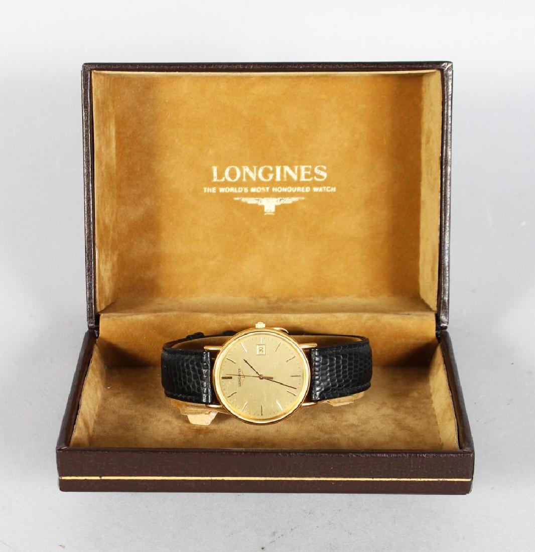 A LONGINES QUARTZ WATCH in a presentation box. (1 of 2)