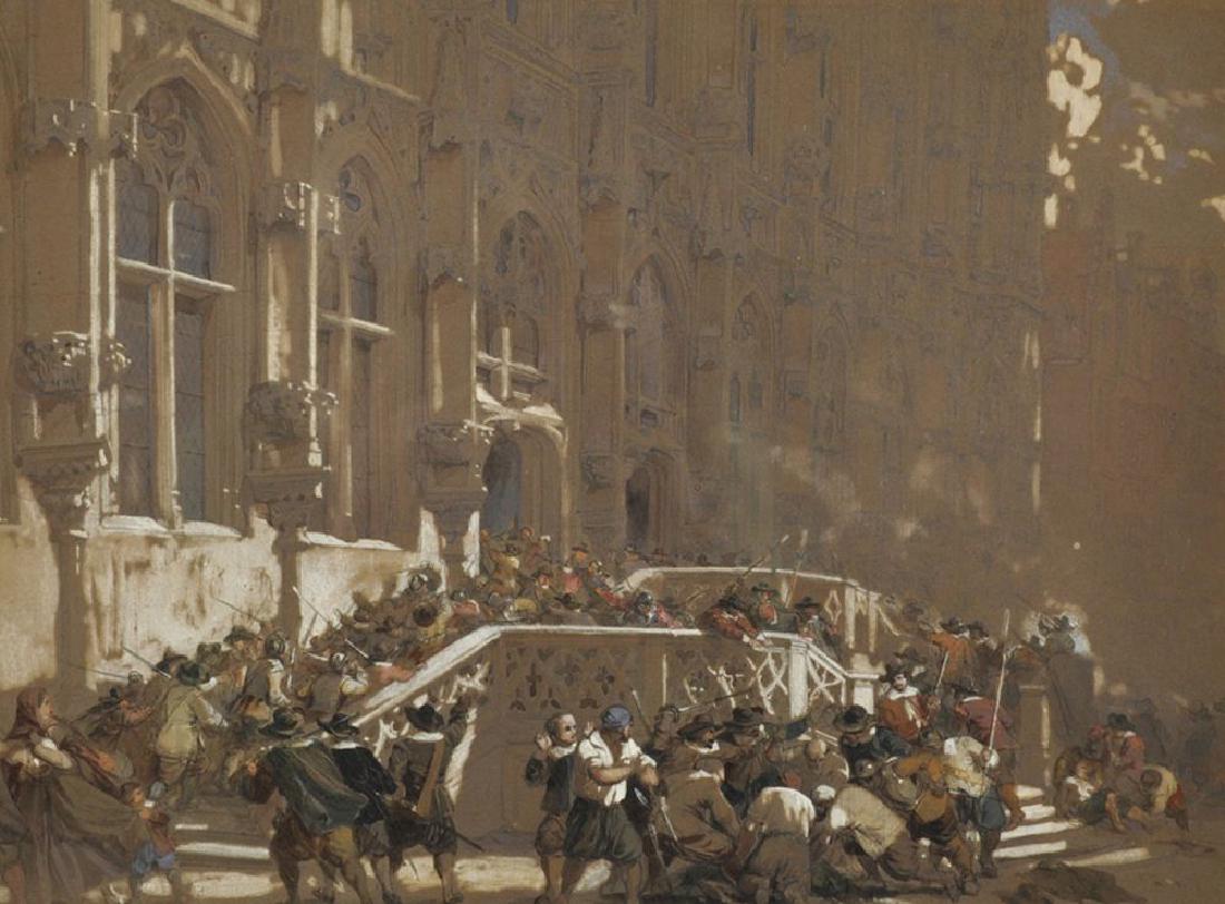 Louis Haghe (1806-1885) Belgian. "Emeute at Louvain in (1 of 5)