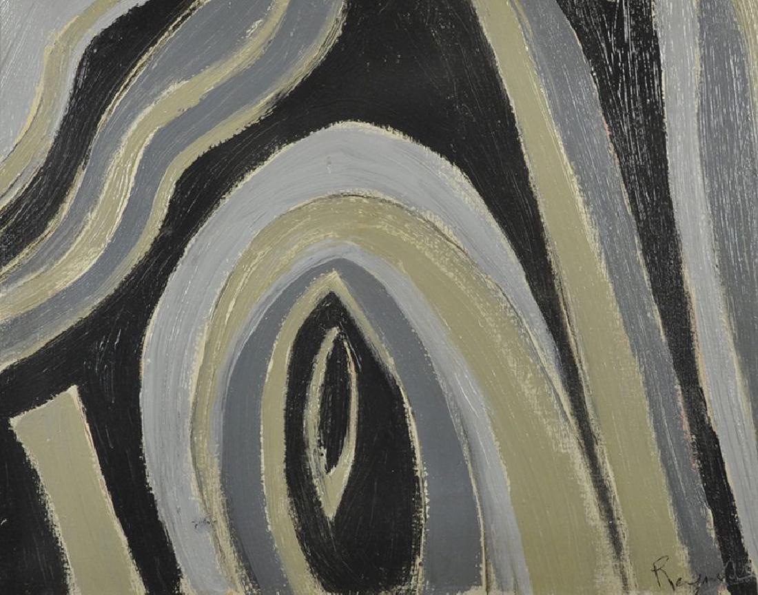 Follower of Alan Reynolds (1926-2014) British. Abstract: Follower of Alan Reynolds (1926-2014) British. Abstract in Grey, Black and Green, Oil on Canvas, bears a Signature, 15.5" x 20".