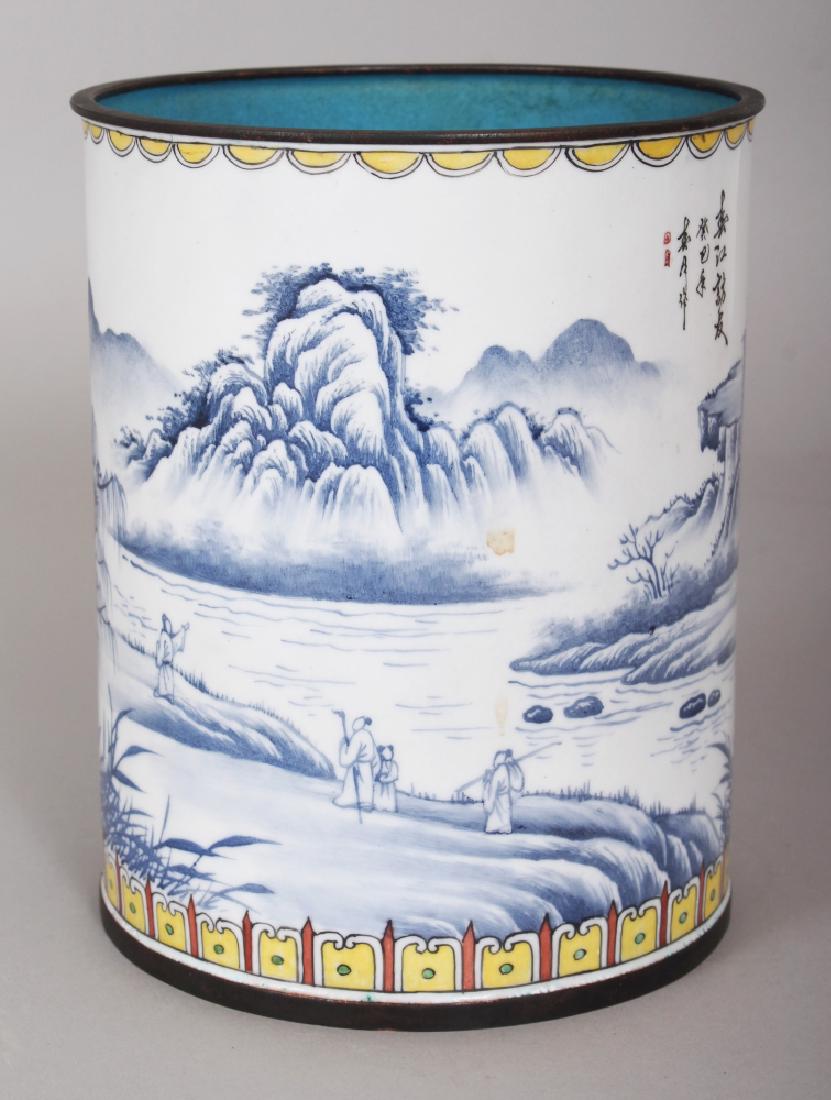 A CHINESE CANTON ENAMEL BRUSHPOT, the base with a (1 of 5)