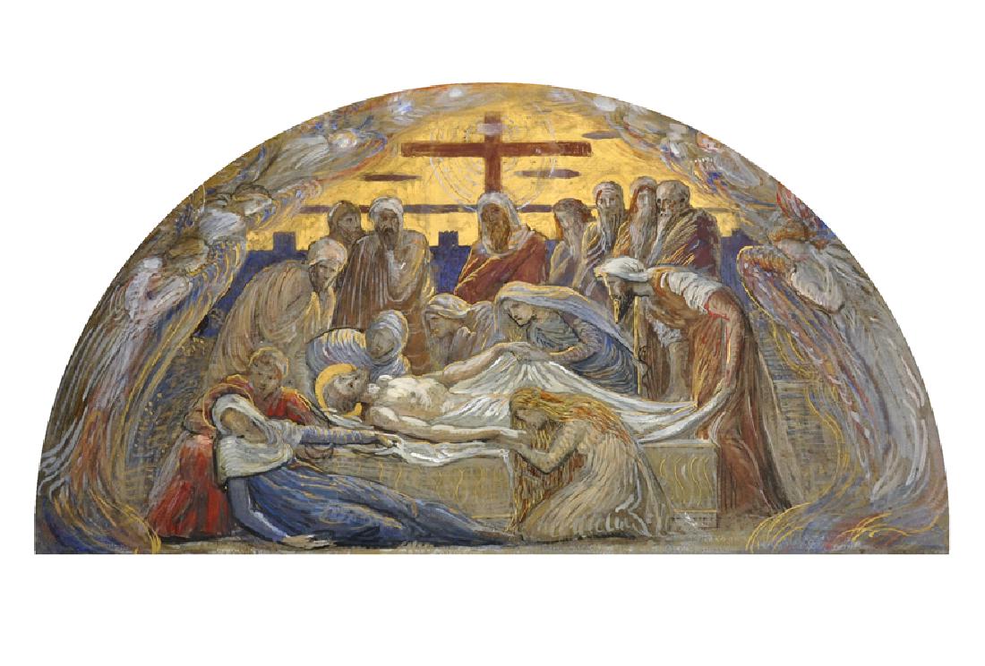 Sir William Blake Richmond (1842-1921) British. "The: Sir William Blake Richmond (1842-1921) British. "The Entombment", A Mosaic Design for St Paul's (c.1910), Mixed Media, Arched, 13" x 24.5".