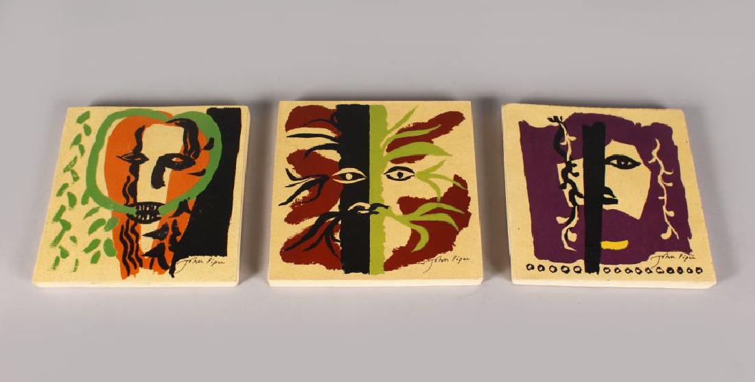 A SET OF THREE JOHN PIPER TILES. Signed John Piper.: A SET OF THREE JOHN PIPER TILES. Signed John Piper. 6.5ins square.