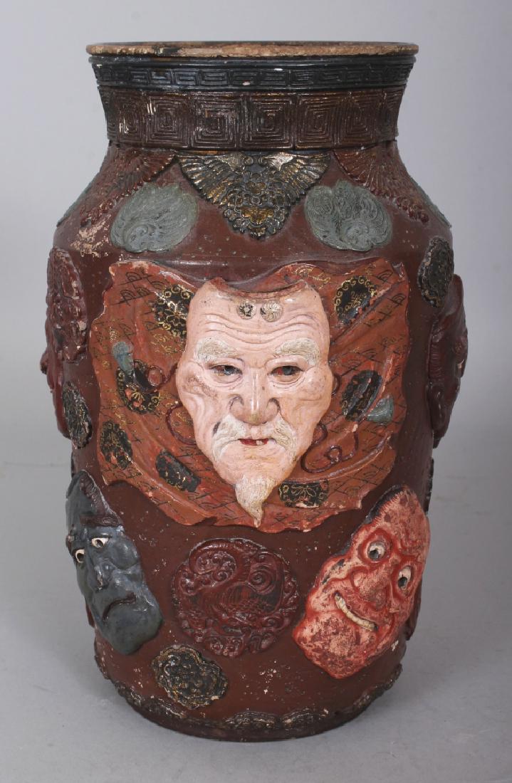 AN UNUSUAL JAPANESE MEIJI PERIOD POTTERY VASE, moulded (1 of 6)