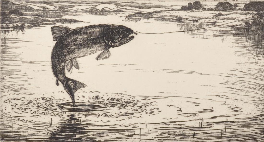 George Marples (1869-1939) British "Caught", Etching,: George Marples (1869-1939) British "Caught", Etching, Signed and Inscribed in Pencil, Unframed, 3" x 5.5".