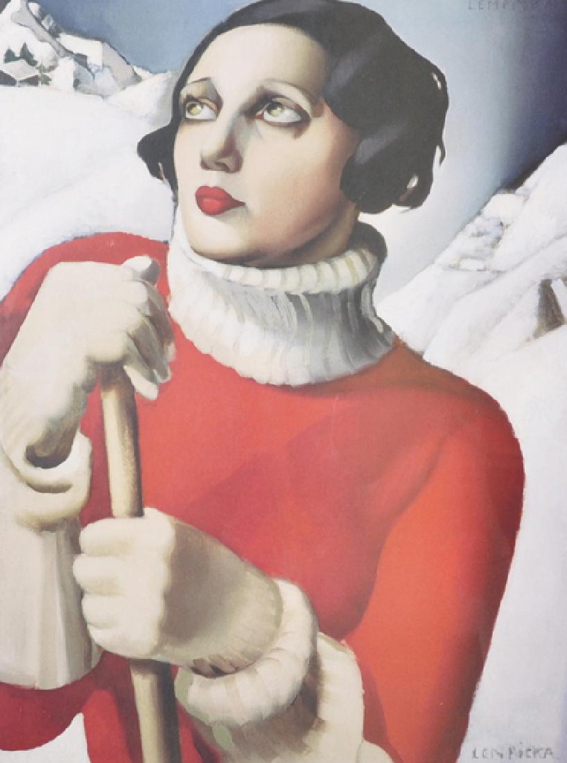 After Tamara de Lempicka (1898-1980) Polish. Study of a: After Tamara de Lempicka (1898-1980) Polish. Study of a Girl wearing a Red and White Jumper in an Alpine Scene, Lithograph, 16" x 12".