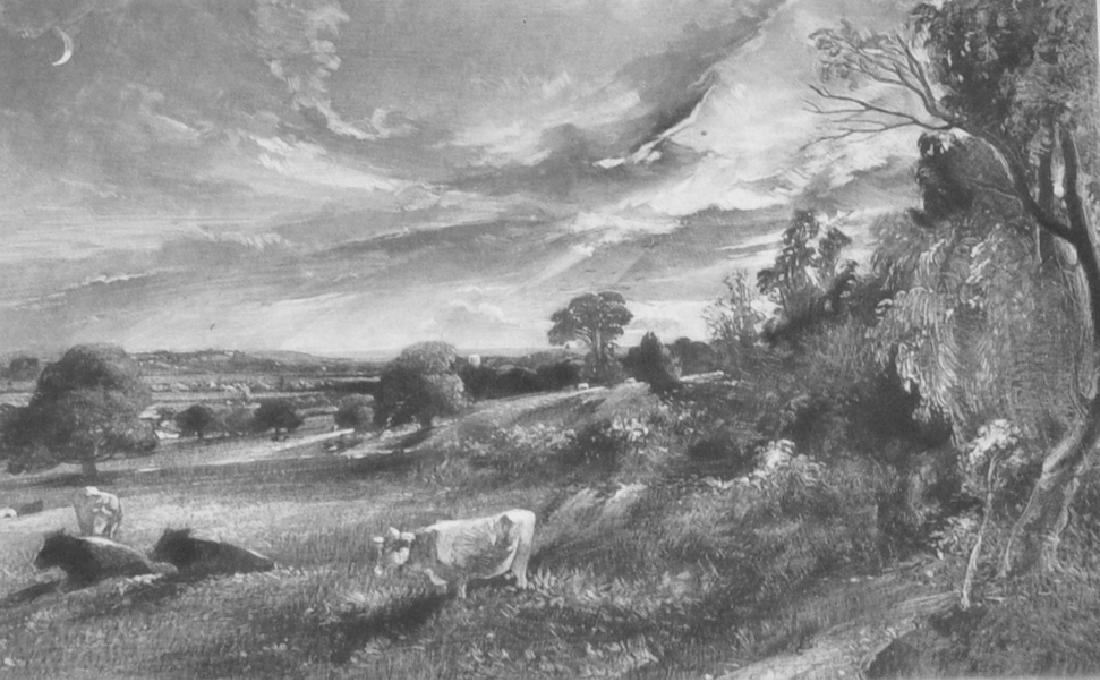 David Lucas (1802-1881) British after John Constable: David Lucas (1802-1881) British after John Constable (1776-1837) British. "Summer Evening", Mezzotint, Unframed 5.5" x 8.5".