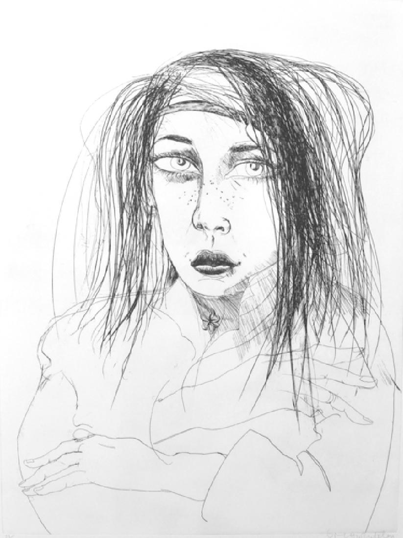 Brett Whiteley (1939-1992) Australian. "Kerry", Bust: Brett Whiteley (1939-1992) Australian. "Kerry", Bust Portrait of a Young Girl, Etching, Signed and Numbered 21/30 in Pencil, 25" x 18.75".