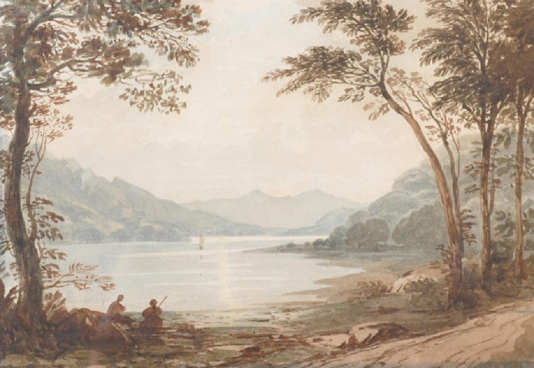 John Varley (1778-1842) British. "Lake Landscape",: John Varley (1778-1842) British. "Lake Landscape", Watercolour, 5.25" x 8". Provenance: Agnew's, 1993.