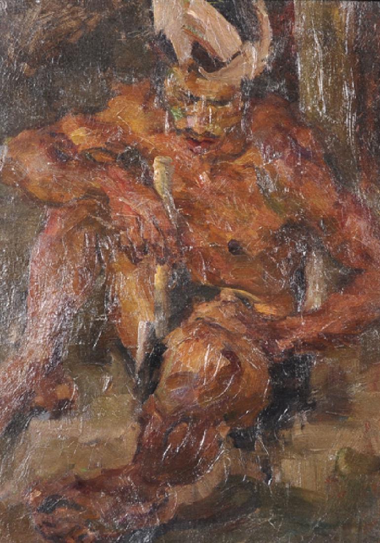 Attributed to Roland Strasser (1895-1974) Austrian.: Attributed to Roland Strasser (1895-1974) Austrian. Study of an Indonesian Man, Oil on Board, Indistinctly Inscribed on reverse, 19.5" x 14.5".