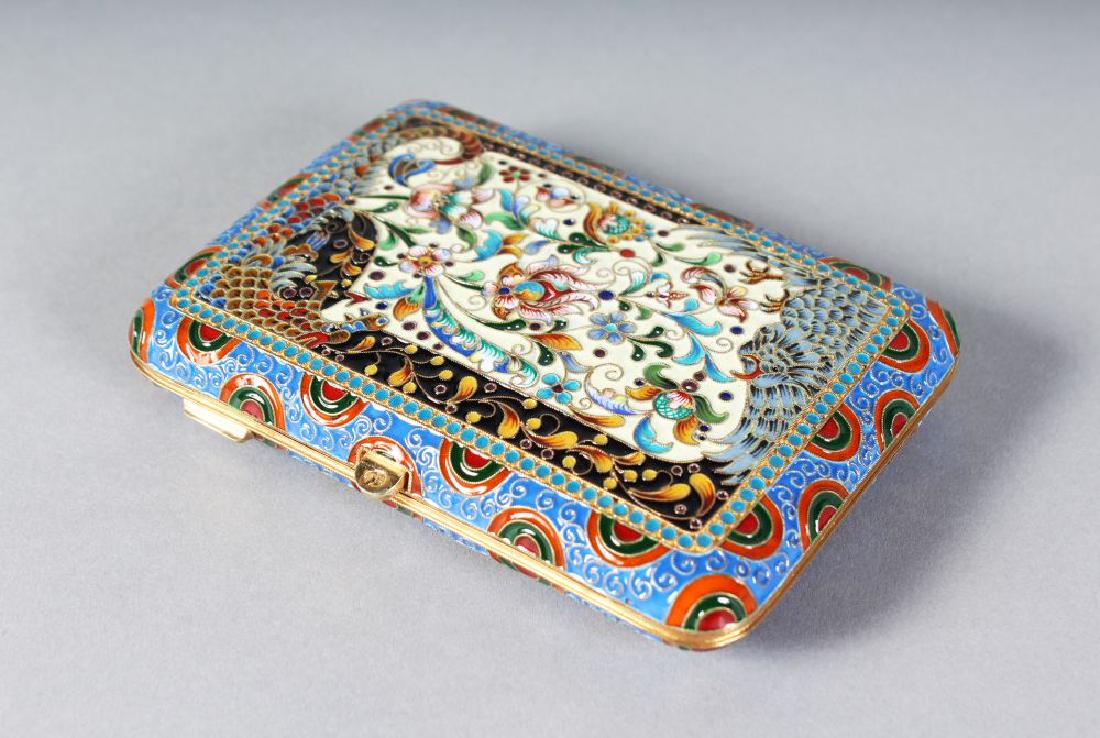A LARGE RUSSIAN SILVER AND ENAMEL CIGARETTE CASE. (1 of 4)