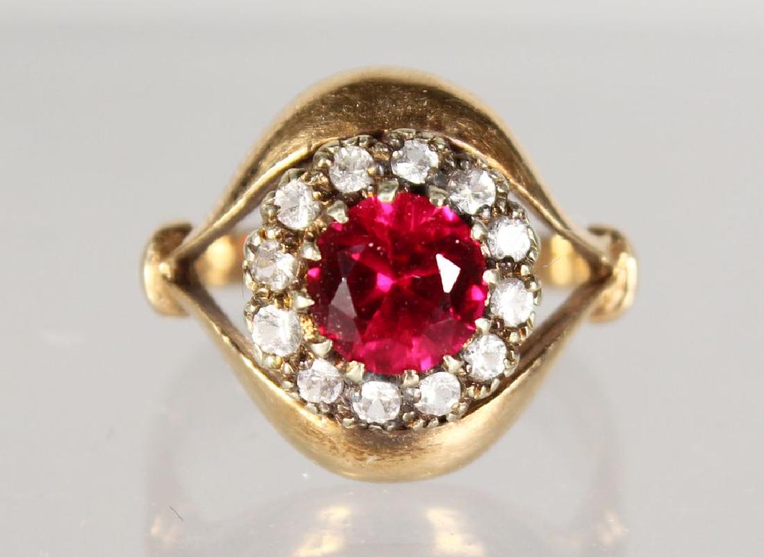 A 9CT GOLD, DIAMOND AND RUBY DRESS RING. (1 of 1)