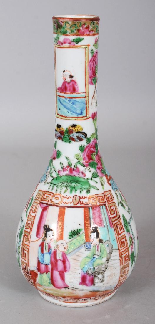 A 19TH CENTURY CHINESE CANTON PORCELAIN BOTTLE VASE,