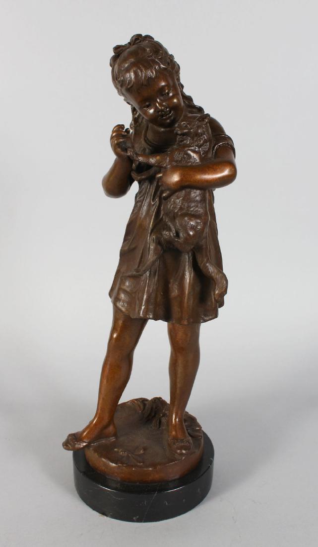 A. de RANIERI.  A BRONZE OF A YOUNG GIRL holding a cat. (1 of 2)