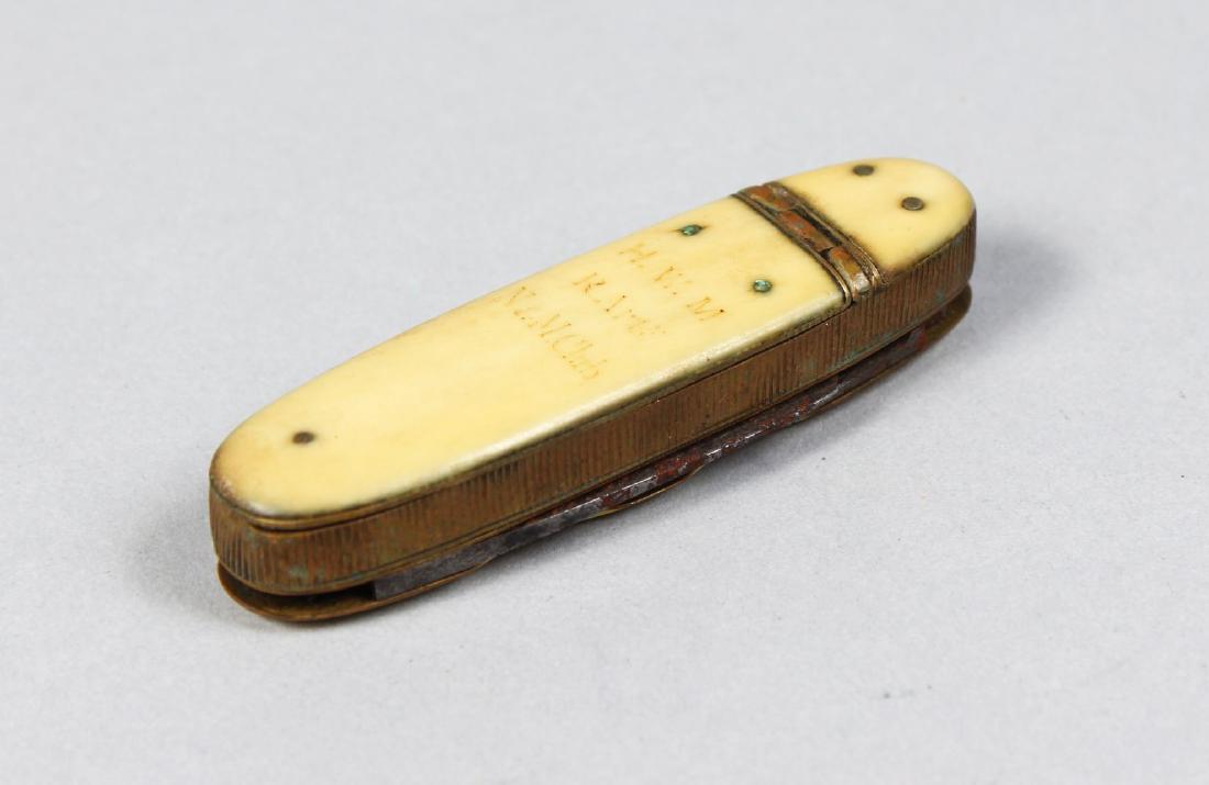 A VESTA with shape of a penknife inscribed HWN R Arty,: A VESTA with shape of a penknife inscribed HWN R Arty, N & M Club, H.W. Medhurst Royal Artillery.