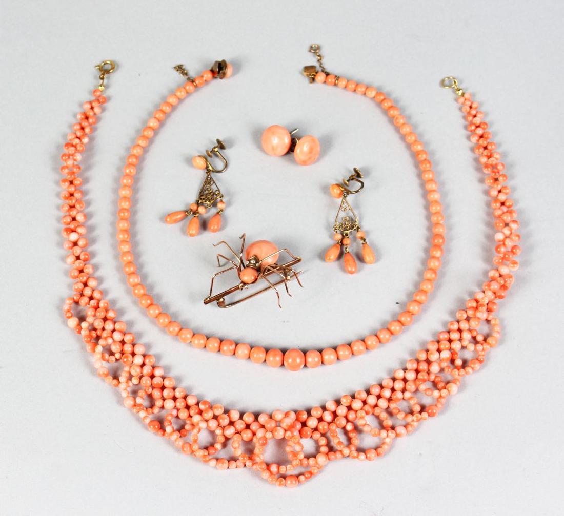A QUANTITY OF CORAL JEWELLERY. (1 of 1)
