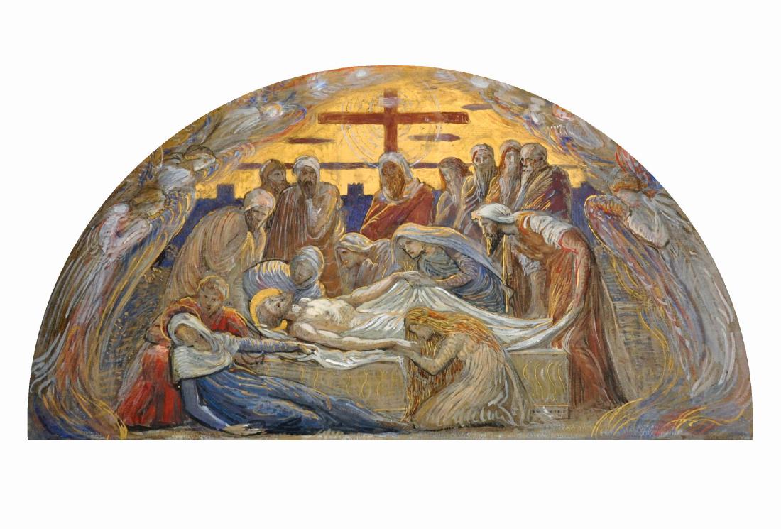 Sir William Blake Richmond (1842-1921) British. "The: Sir William Blake Richmond (1842-1921) British. "The Entombment", A Mosaic Design for St Paul's (c.1910), Mixed Media, Arched, 13" x 24.5".