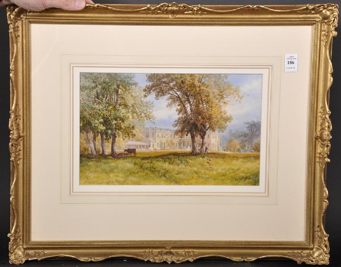 James Burrell Smith (1822-1897) British. A View of a: James Burrell Smith (1822-1897) British. A View of a Country House, with Cattle in the foreground, Watercolour, Signed and Dated 1887, 8" x 13".