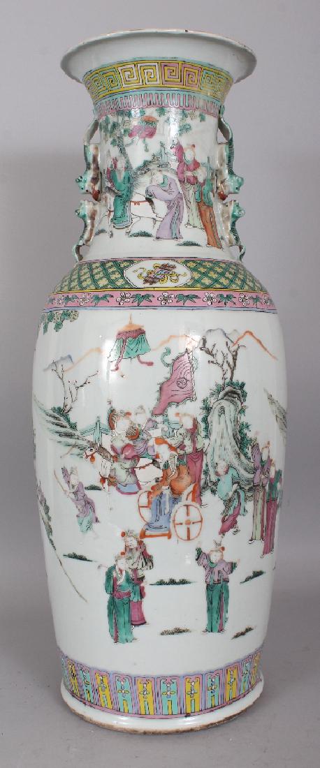 A LARGE 19TH CENTURY CHINESE FAMILLE ROSE-VERTE: A LARGE 19TH CENTURY CHINESE FAMILLE ROSE-VERTE PORCELAIN VASE, painted with a figural garden terrace scene, 24.1in high.