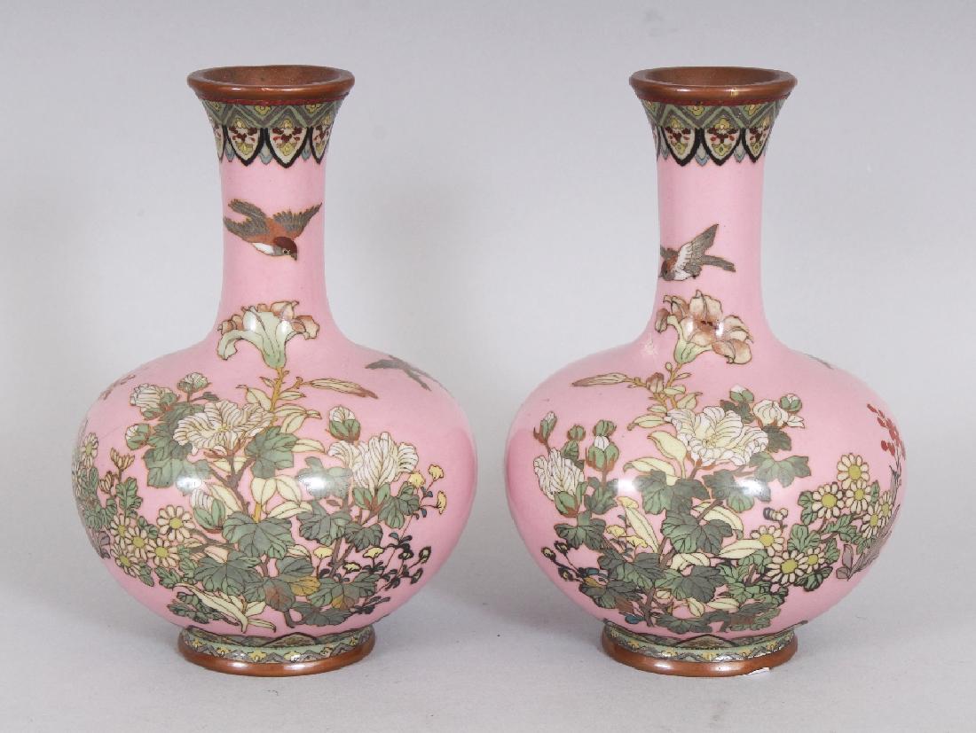 A PAIR OF SIGNED JAPANESE MEIJI PERIOD PINK GROUND (1 of 7)