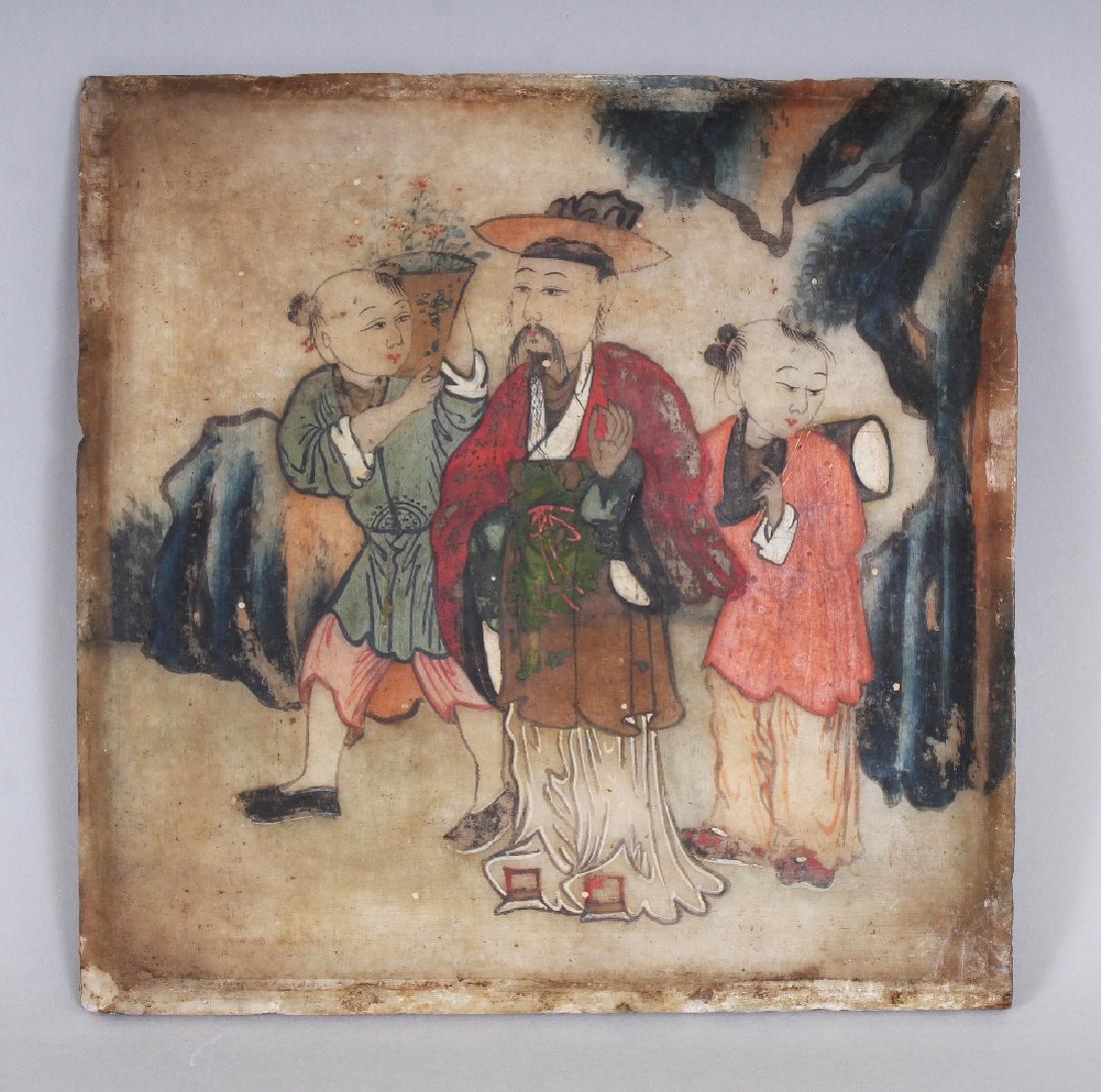 A SMALLER SQUARE FORM 19TH/20TH CENTURY CHINESE PAINTED (1 of 3)