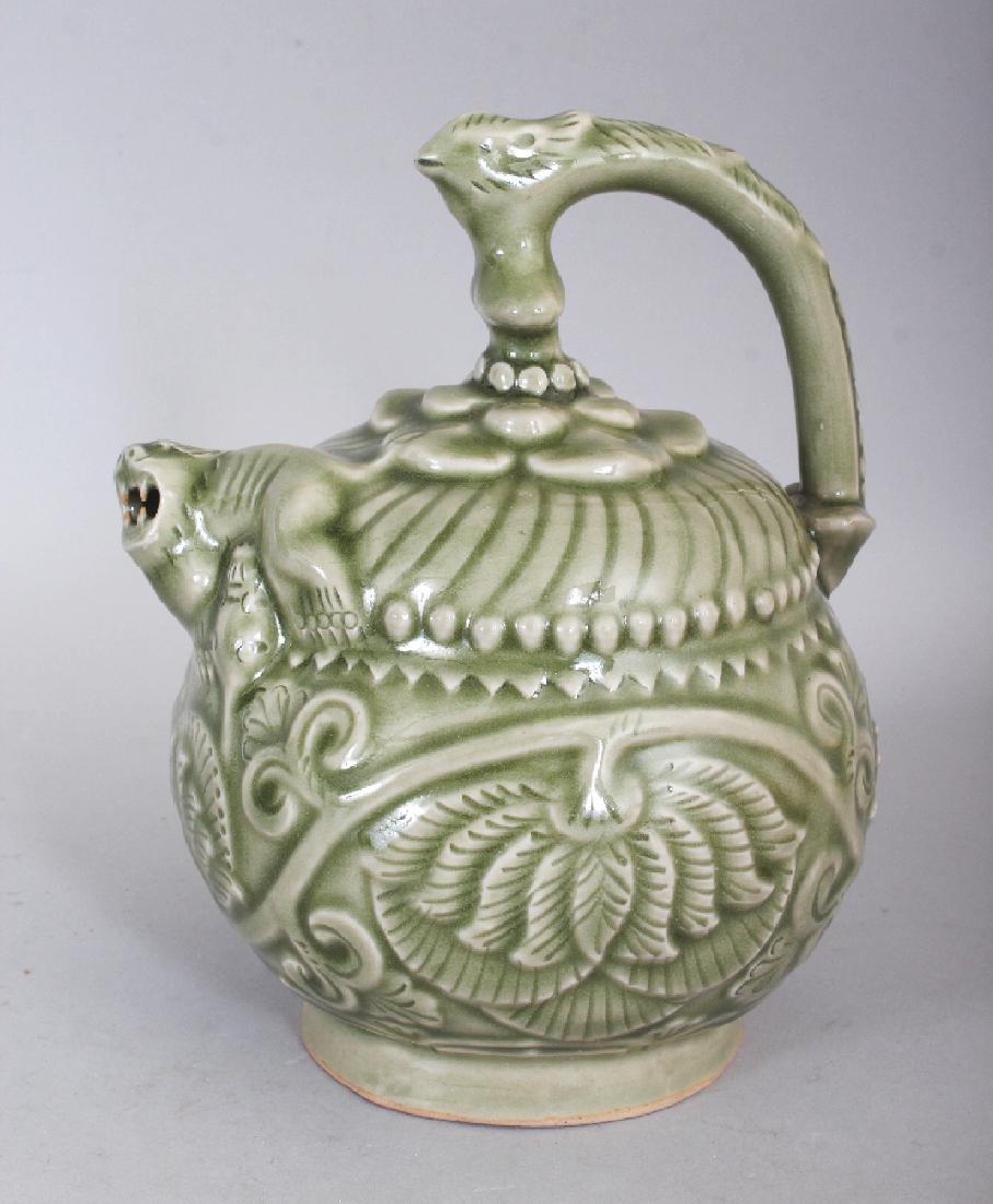 A 20TH CENTURY KOREAN CELADON PORCELAIN EWER, the base (1 of 10)