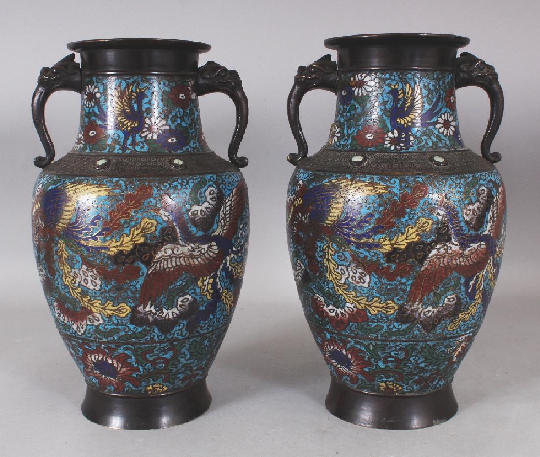 A PAIR OF JAPANESE MEIJI PERIOD CHAMPLEVE & BRONZE (1 of 9)