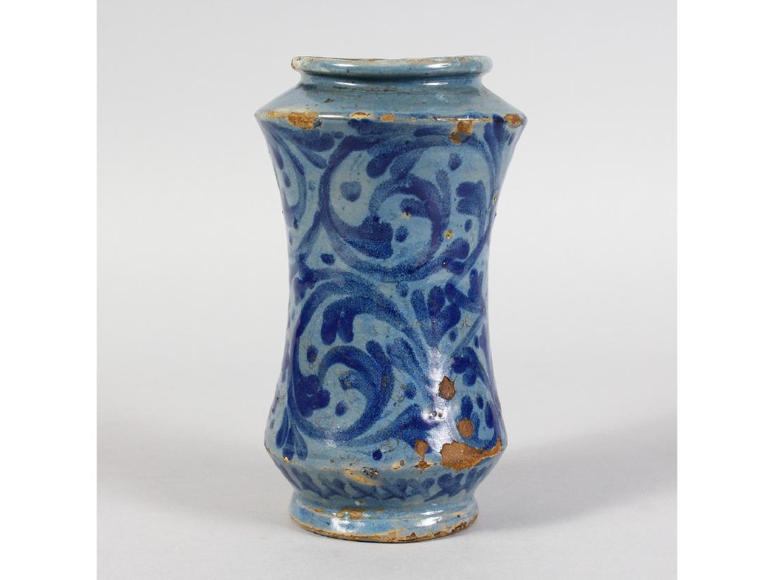 AN ITALIAN BLUE POTTERY DRUG JAR.  8ins high. (1 of 4)