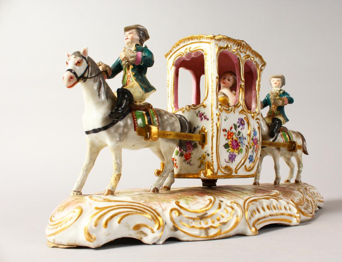 A CONTINENTAL PORCELAIN GROUP OF MEN ON HORSES, (1 of 8)
