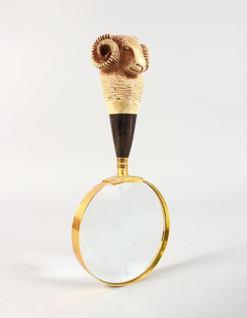 A RAMS HEAD MAGNIFYING GLASS.: A RAMS HEAD MAGNIFYING GLASS.