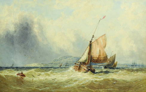 George Stainton (act.1860-1890) British. Shipping Scene: George Stainton (act.1860-1890) British. Shipping Scene in Choppy Waters, Watercolour, Signed, 11.75" x 18.25".