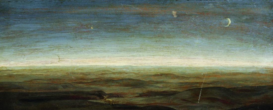 William Blake Richmond (1842-1921) British. A Horse: William Blake Richmond (1842-1921) British. A Horse Galloping in a Moonlit Landscape, Oil on Panel, 5.5" x 13.5".