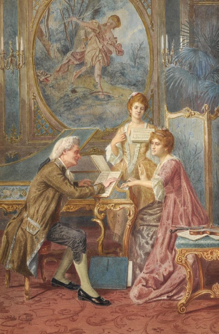 C... R... Moretti (19th Century) Italian. A Musical: C... R... Moretti (19th Century) Italian. A Musical Soiree, Watercolour, Signed and Inscribed 'Roma', 21" x 14".