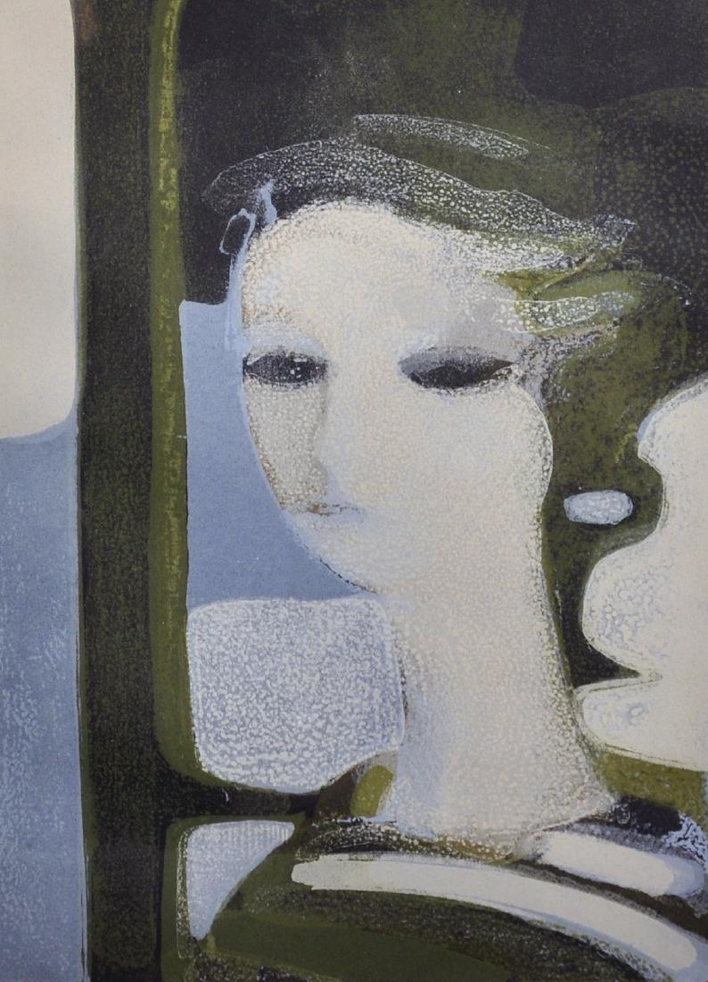 Andre Minaux (1923-1986) French. "Sandra", Portrait: Andre Minaux (1923-1986) French. "Sandra", Portrait Study of a Head, Lithograph in Colours, Inscribed, numbered '87' and Dated 1965 on labels on the reverse, 10" x 7.25". Provenance: Redfern Gallery,