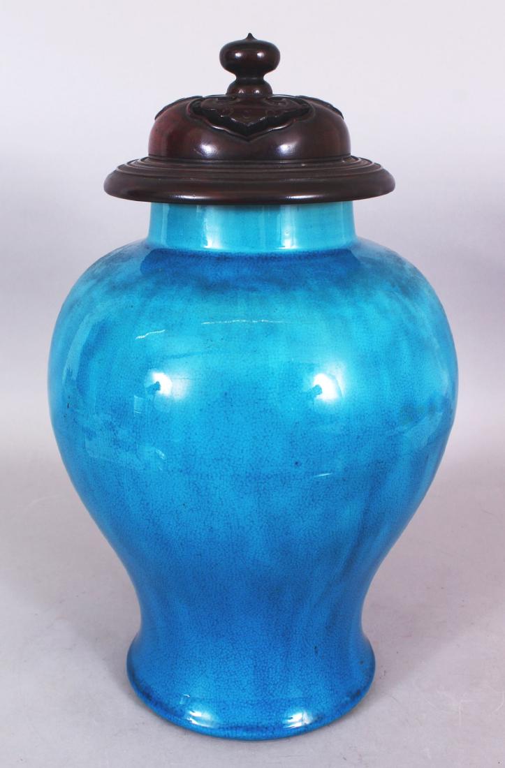 A CHINESE TURQUOISE GLAZED PORCELAIN VASE, together (1 of 6)