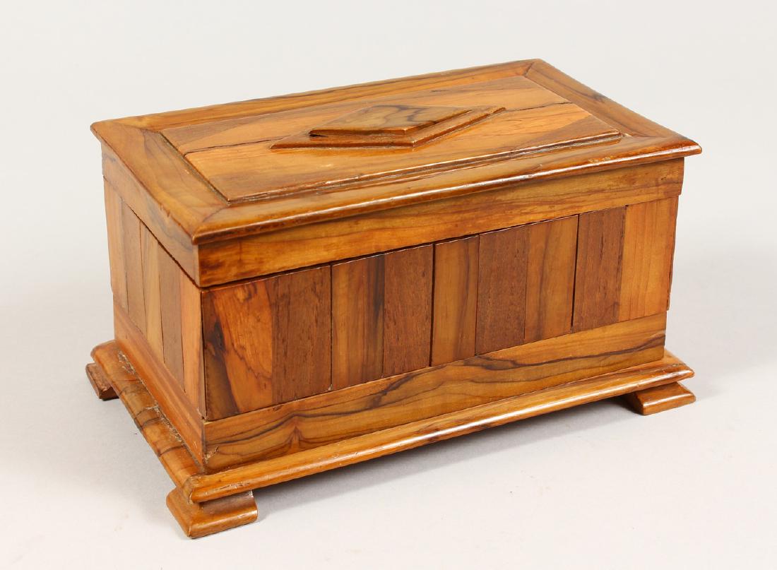 AN OLIVE WOOD JEWELLERY CASKET, with silk lining, on (1 of 10)