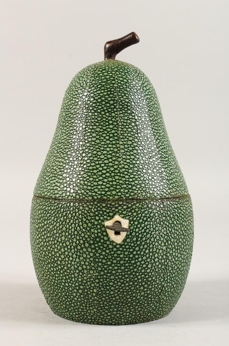 A GOOD FAUX-SHAGREEN PEAR TEA CADDY. (1 of 7)
