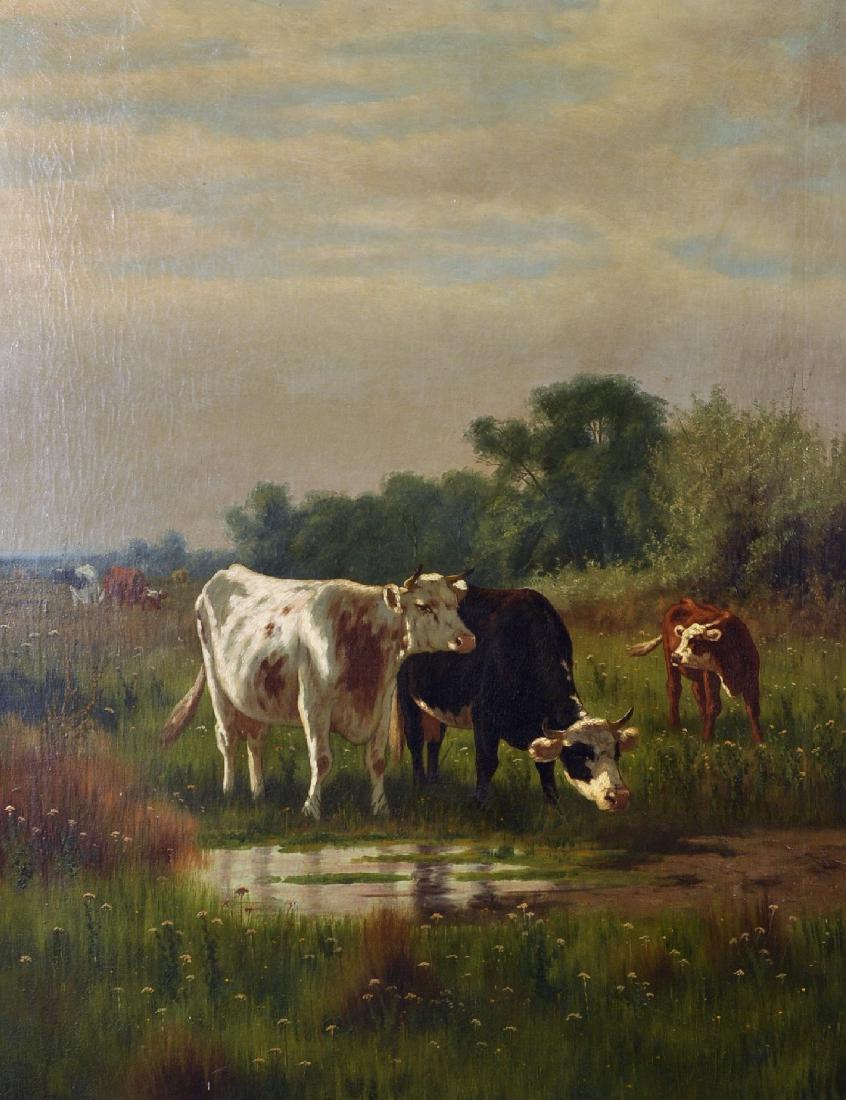 William Frederick Hulk (1852-c.1906) British. Cattle in: William Frederick Hulk (1852-c.1906) British. Cattle in a Water Meadow, Oil on Canvas, Indistinctly Signed, 41" x 30.5".