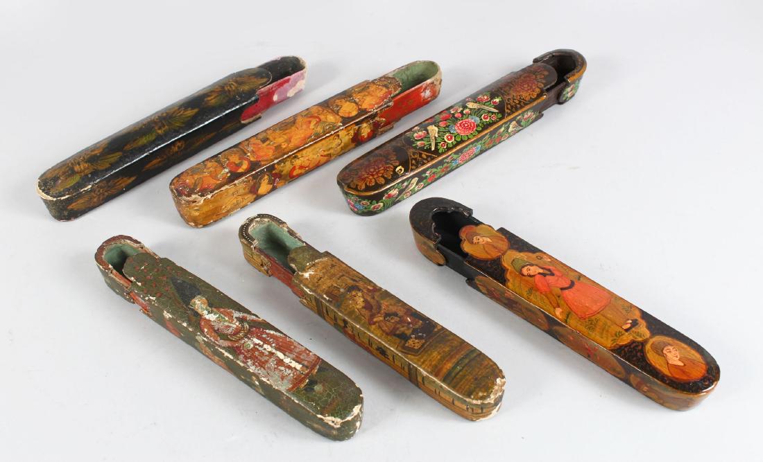 SIX 19TH-20TH CENTURY PERSIAN QAJAR QALAMDAN PAPIER (1 of 3)