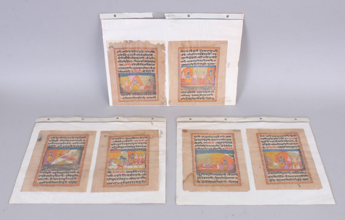 TEN FOLIOS FROM A DISPERSED ILLUMINATED MANUSCRIPT,: TEN FOLIOS FROM A DISPERSED ILLUMINATED MANUSCRIPT, CENTRAL INDIA, CIRCA 18TH CENTURY, ink and gouache with gold on paper, depicting scenes from the life of Krishna, each inscribed in devanagari with