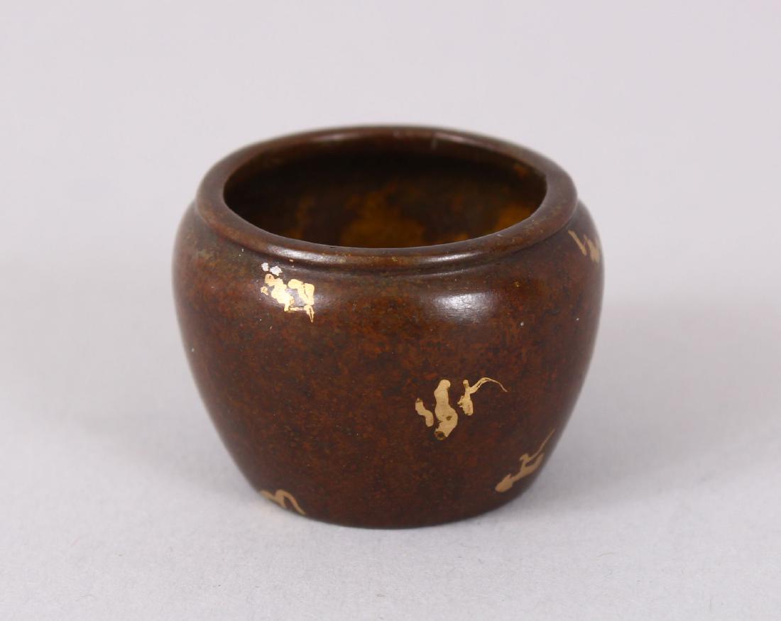 A SMALL CHINESE GOLD SPLASH BRONZE CENSER, impressed (1 of 4)