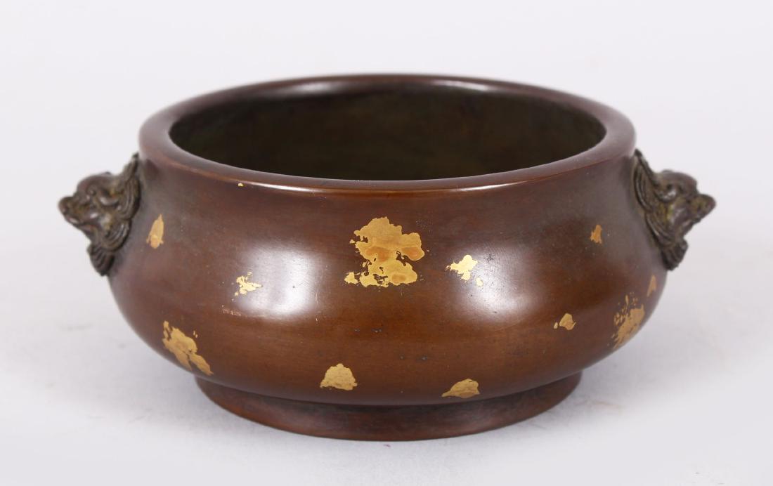 A GOOD CHINESE BRONZE GOLD SPLASH CIRCULAR CENSER, (1 of 7)