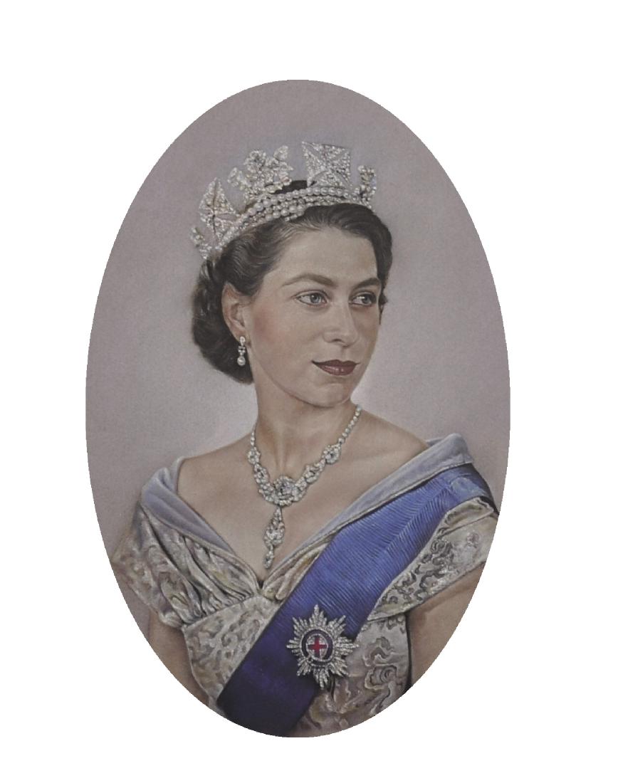Stephen Doig (1964- ) British. "Her Majesty The: Stephen Doig (1964- ) British. "Her Majesty The Queen", Pastel, Oval, 12" x 8".